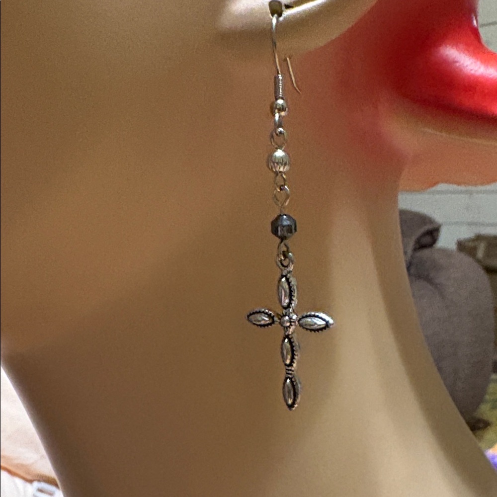 Silver Cross Dangle Earrings - Elegant Women’s Jewelry